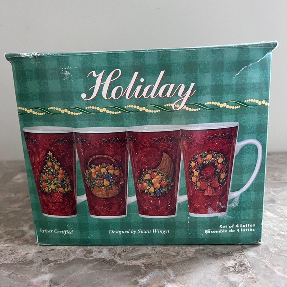 Retro Set of 4 Tall Mugs & Matching 4 Dessert Plates - Picture 3 of 15